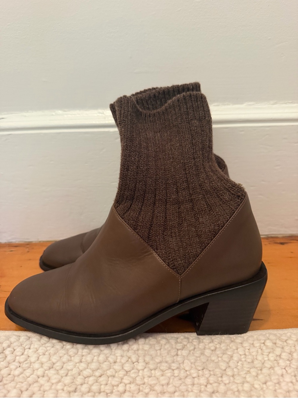 Robert Clergerie Paris Brown Leather Knit Sock Ankle Boots 39.5
